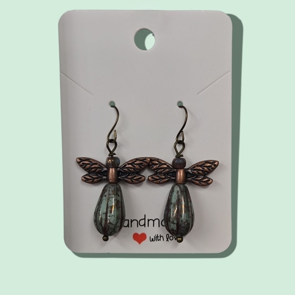 Handmade Jewelry - Handmade Czech Glass Angel Earrings With Antique Copper Wings NWT